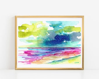 Watercolor Beach Art, Colorful Beach Art, Modern Coastal Print, Beach Home Decor