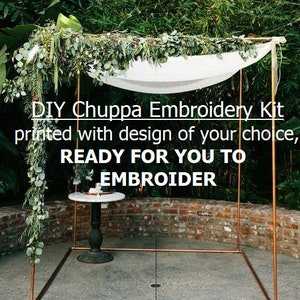 Chuppa (w/out poles) DIY Judaica Embroidery kit, 60&quot;/150 cm square of material printed with design of your choice, 4 ties at corners. Kit 52