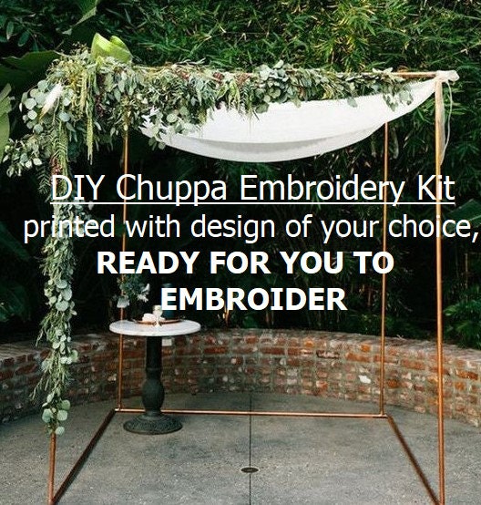 Chuppa (sans mâts) Kit de broderie Judaica DIY, 60 po./150 cm carré de tissu imprimé avec le motif de votre choix, 4 attaches dans les coins. Kit 52