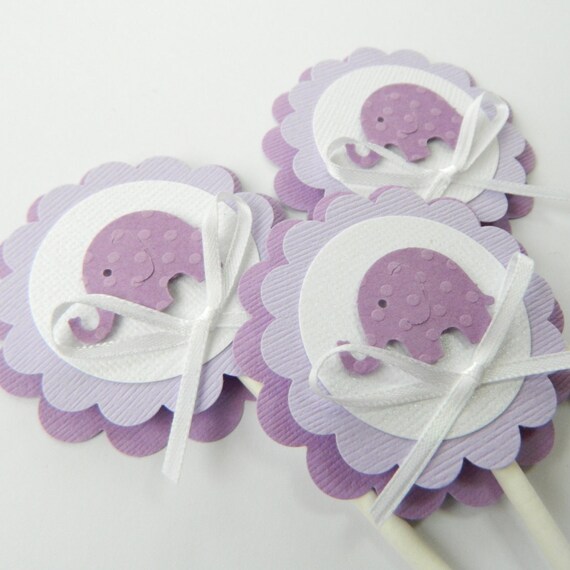 12 Purple Elephant Cupcake Topper Lavender Elephant Shower Etsy