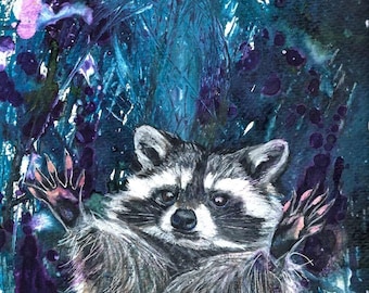 Raccoon Art Print | Whimsical Forest Animal Wall Art | Woodland Decor
