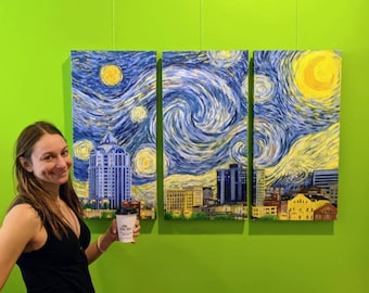Roanoke Starry Night | Virginia Gift | Van Gogh Style Cityscape | Roanoke souvenir Gift