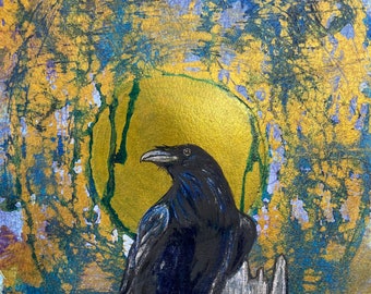 Crow art Print | Black bird | Wildlife nature wall art | Raven Bird decor
