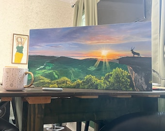 Deer on the Knob original oil painting | Virginia Wildlife art | Nature landscape | Mcafee Knob