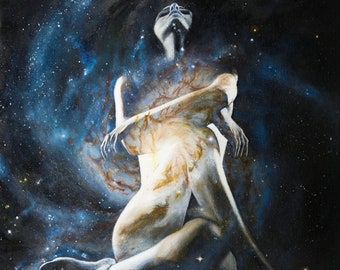Celestial Woman Art Print | Galaxy Spiral Artwork | Cosmic Feminine wall art | Space decor