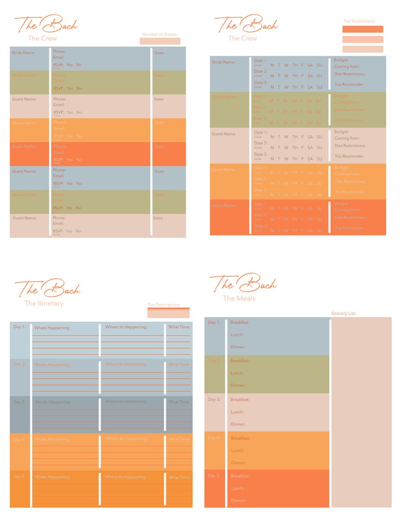 Bachelorette Party Planning Template, Planning Checklist, Wedding