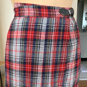 1970s Red Plaid Wool Pleated Skirt image 1