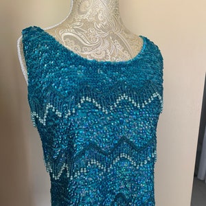 1960’s Blue Beaded & Sequin Wool Tap