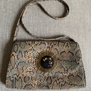 Bolso marrón de piel de serpiente sintética 1980