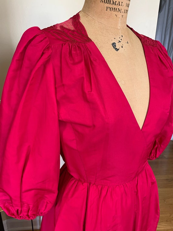 1980s Pink Taffeta Gown w Bishop Sleeves
