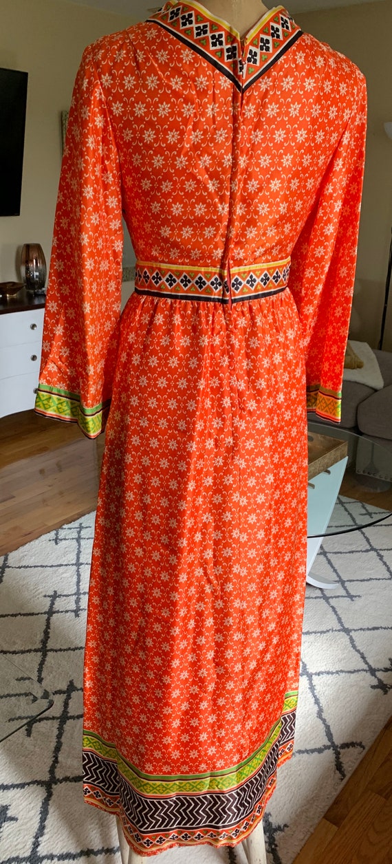 1960’s Orange Floral Print Maxi w Bell Sleeves - image 2