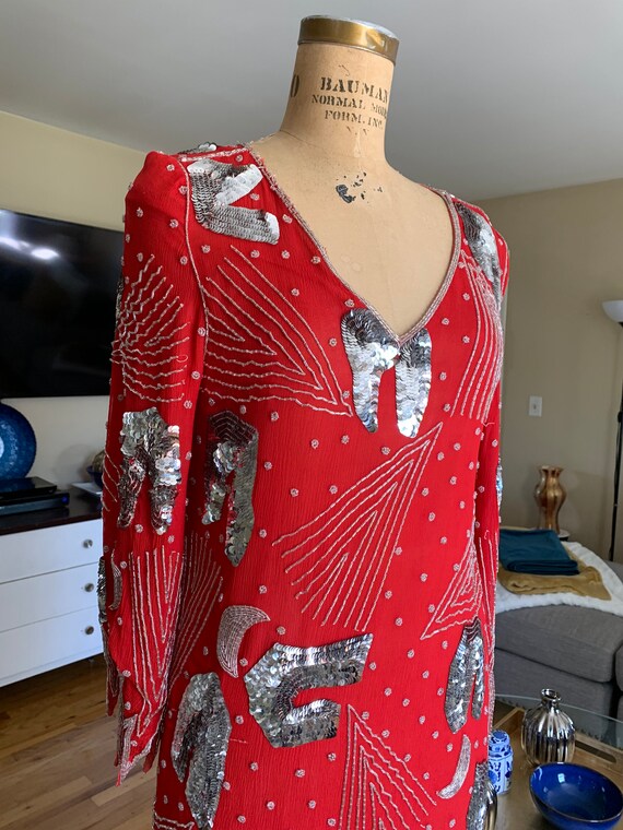1970’s Red & Silver Beaded Gown