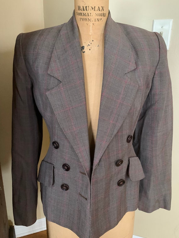 1950’s Brown Wool Plaid Double Breasted Blazer - image 2