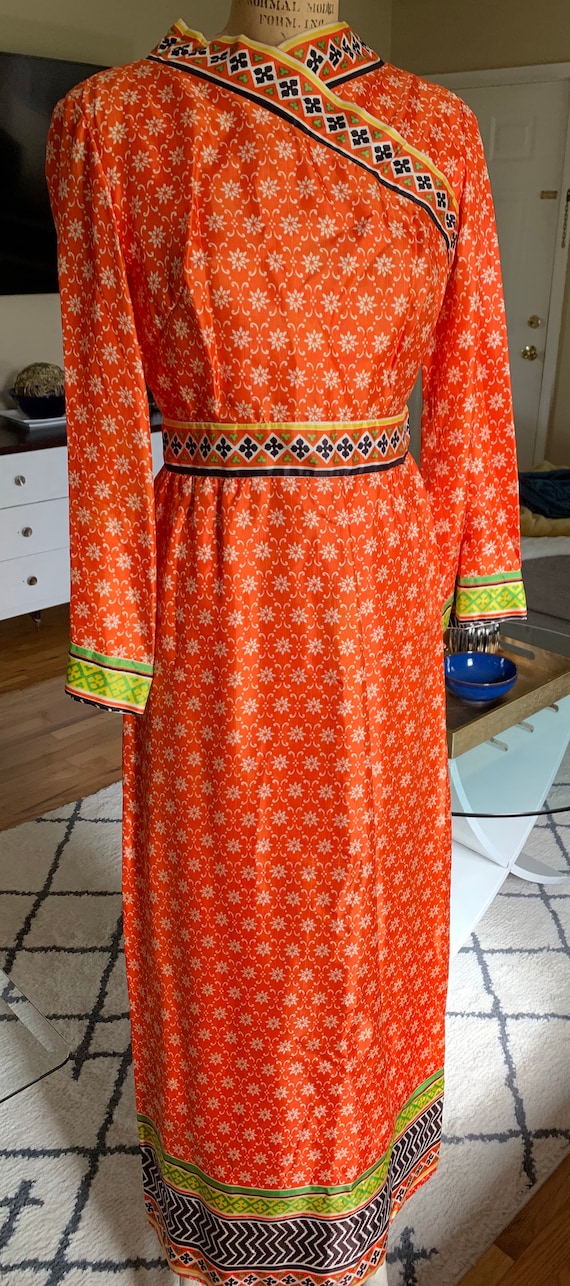 1960’s Orange Floral Print Maxi w Bell Sleeves - image 5
