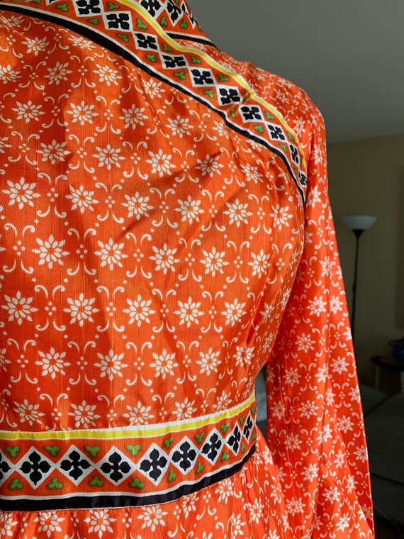 1960’s Orange Floral Print Maxi w Bell Sleeves - image 7