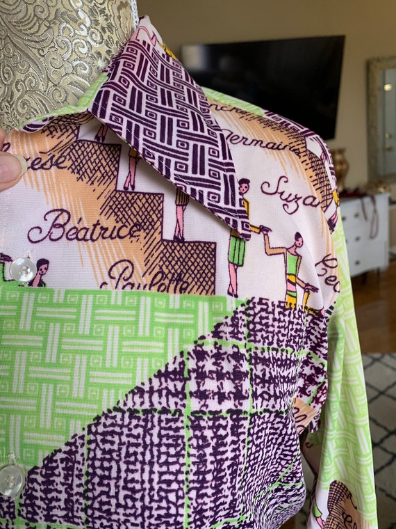 1970’s Green & Purple Polyester Blouse