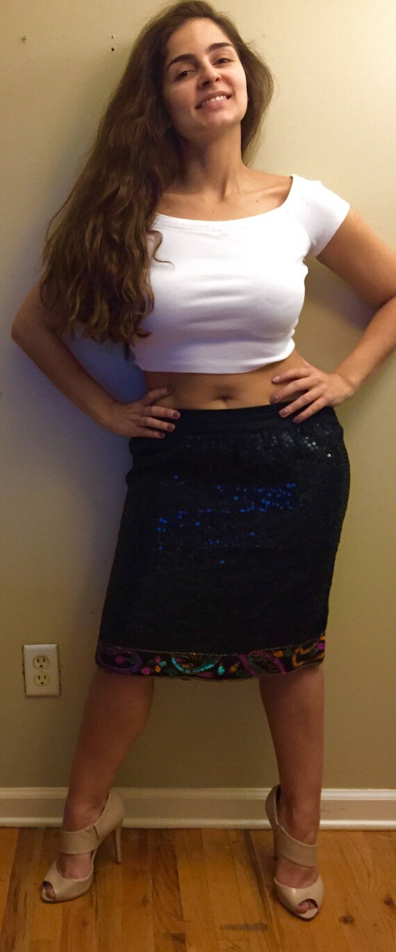 1980’s Sequin Skirt with Bright Beading - image 2