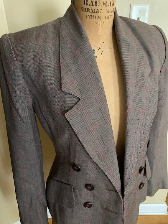 1950’s Brown Wool Plaid Double Breasted Blazer - image 4