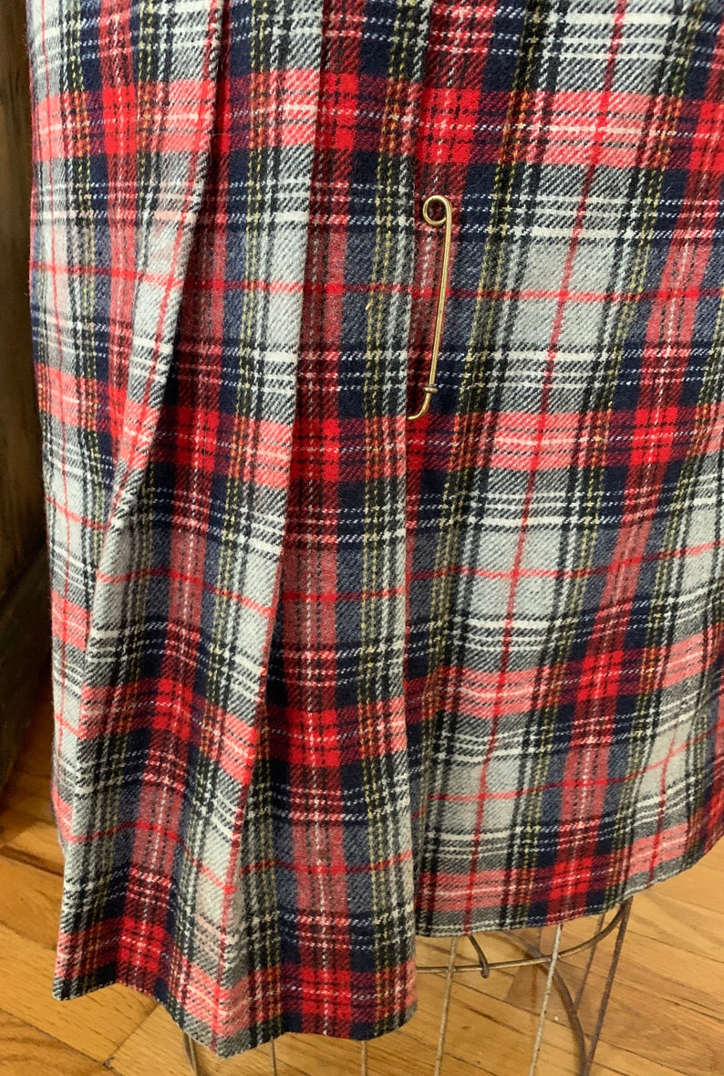 1970s Red Plaid Wool Pleated Skirt image 4