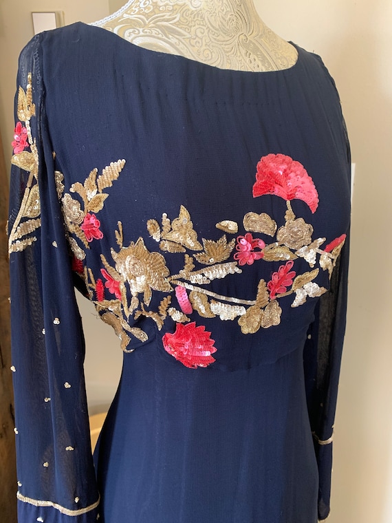 1960’s Style Blue Floral Sequin Gown