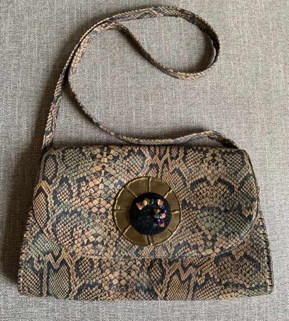 1980’s Brown Faux Snakeskin Bag - image 1