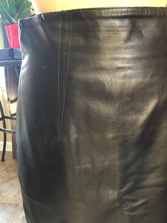 1980s Black Leather Pencil Skirt-AS IS - image 3