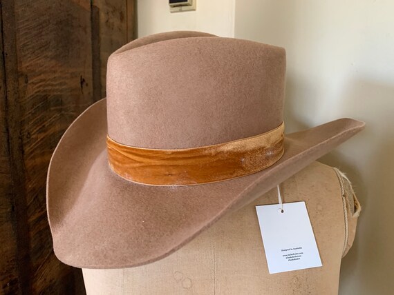Australian Wool Caramel Cowboy Hat W Velvet Ribbon