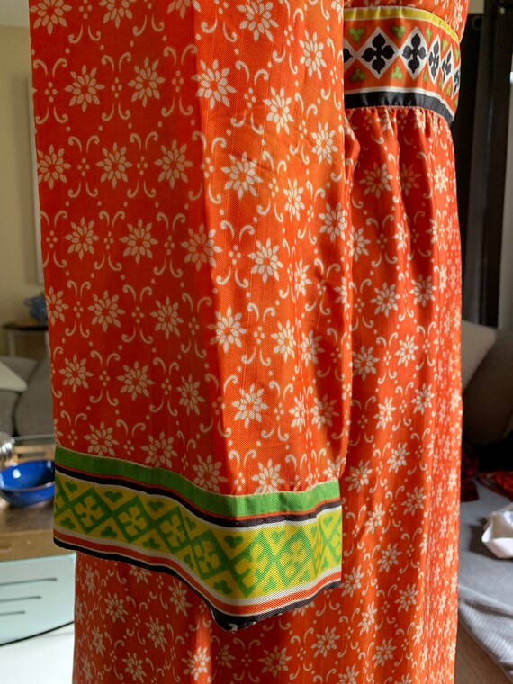 1960’s Orange Floral Print Maxi w Bell Sleeves - image 8