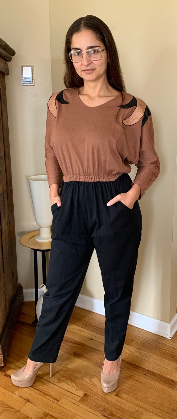 1980’s Brown & Black Leather Jumpsuit