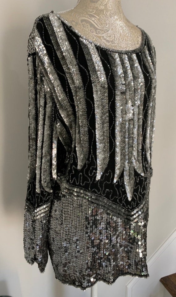 1970's Black & Silver Beaded Tunic