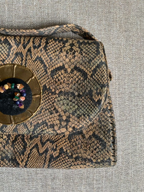 1980’s Brown Faux Snakeskin Bag - image 2