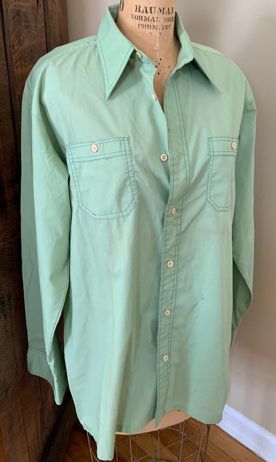 1970’s Mint Green Polyester Dress Shirt