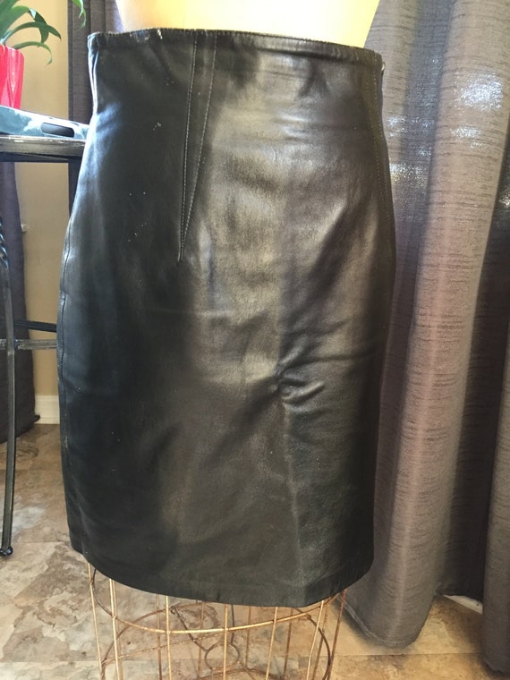 1980s Black Leather Pencil Skirt-AS IS - image 1