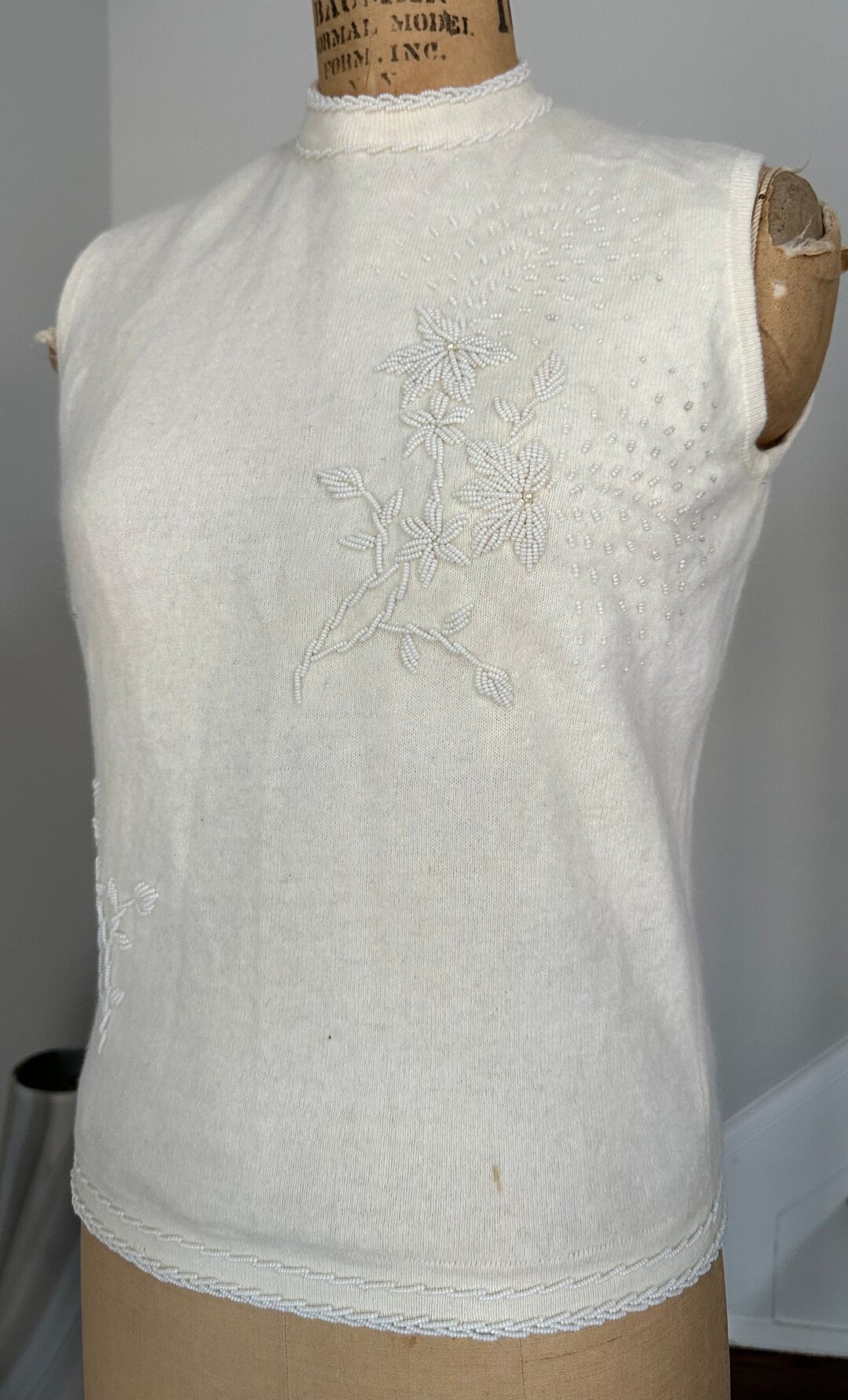 1950’s White Wool & Angora Blend Top W Beading - Etsy