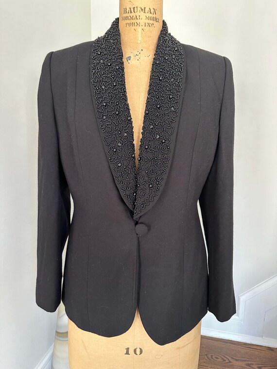 80s Black Floral Flocked Blazer M