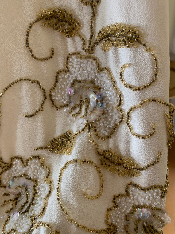 1960’s Cream Mini Dress w Beaded Bishop Sleeves