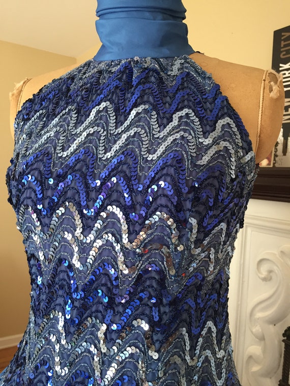 1980s Blue Sequin Gown