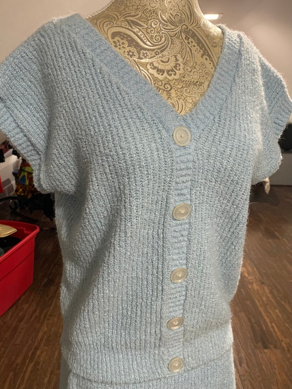 1980’s Blue Knitted Sweater Vest & Skirt Set