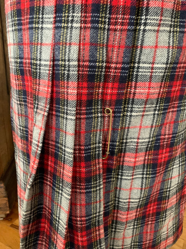 1970s Red Plaid Wool Pleated Skirt image 3