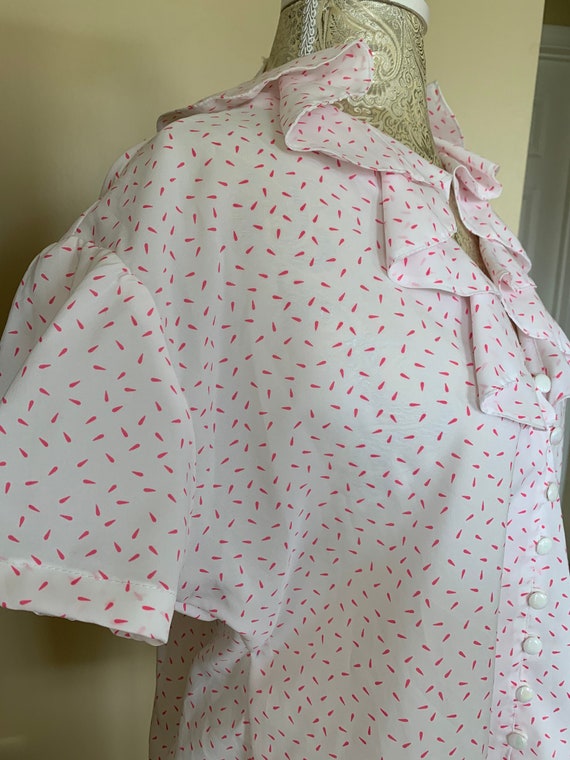 1970’s White & Pink Polka Dot Ruffle Blouse