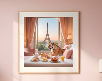 Eiffel Tower Majesty: A Luxurious Room's Perspective with Tiger and Breakfast with a View