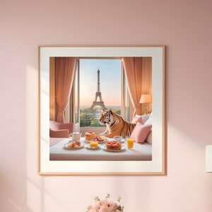 Eiffel Tower Majesty: A Luxurious Room's Perspective with Tiger and Breakfast with a View image 1
