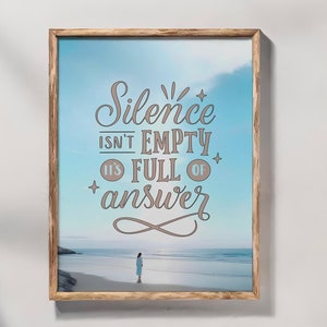 Stille gefüllt mit Antworten - Inspirierendes Strandzitat, digitaler Download Wohnkultur Poster