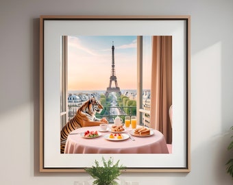 Breakfast with a View: Eiffel Tower and a Surprise Guest. Wild Tiger in Paris with Breakfast