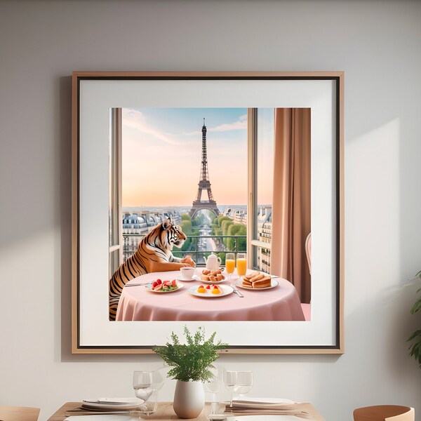 Frühstück mit Ausblick: Eiffelturm und ein Überraschungsgast. Wilder Tiger in Paris beim Frühstück