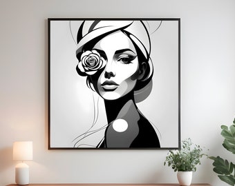 Rose Embrace: Abstract Stylized Woman Art Poster