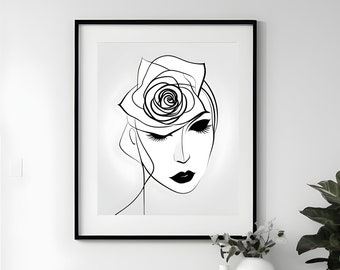 Petals of Power: Stylized Woman with Rose Poster