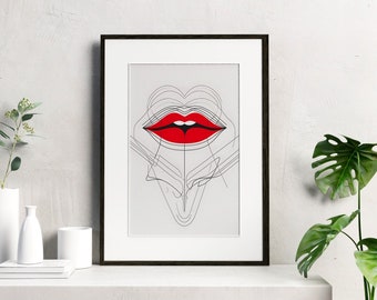 Ruby Whispers: Minimalist Red Lips Poster