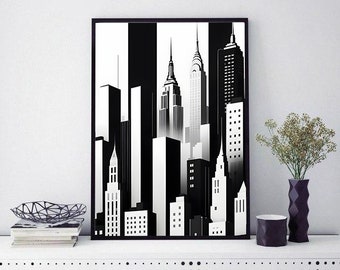 Timeless Lines: Abstract New York Cityscape in Black and White