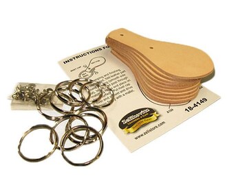 Key Fob Kit 10 Pack - Vegetable Tanned Tooling Leather with Key Ring and Rivet